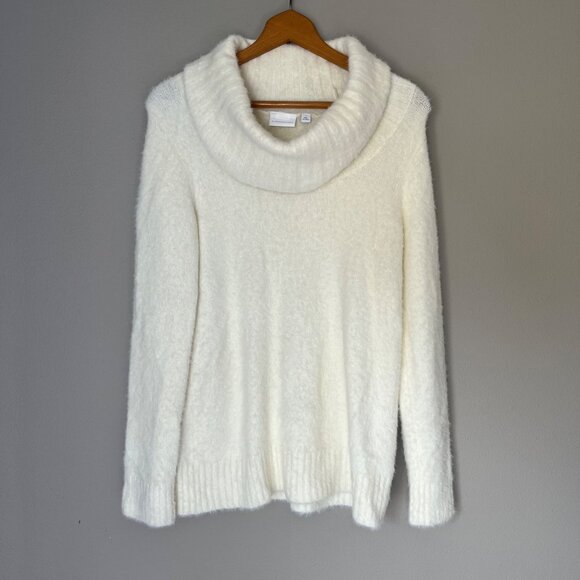 Ett:twa by Anthropologie Womens Ivory Fuzzy Cowl Neck Sweater Size Small So Soft - Picture 2 of 4